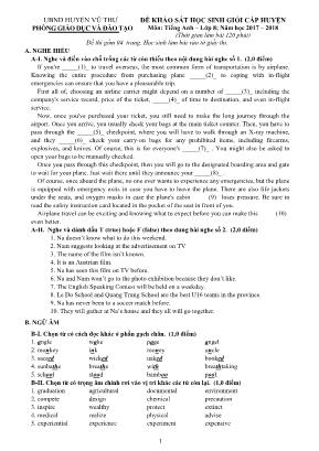 Đề khảo sát học sinh giỏi cấp huyện môn Tiếng Anh Lớp 8 - Năm học 2017-2018 - Phòng giáo dục và đào tạo huyện Vũ Thư